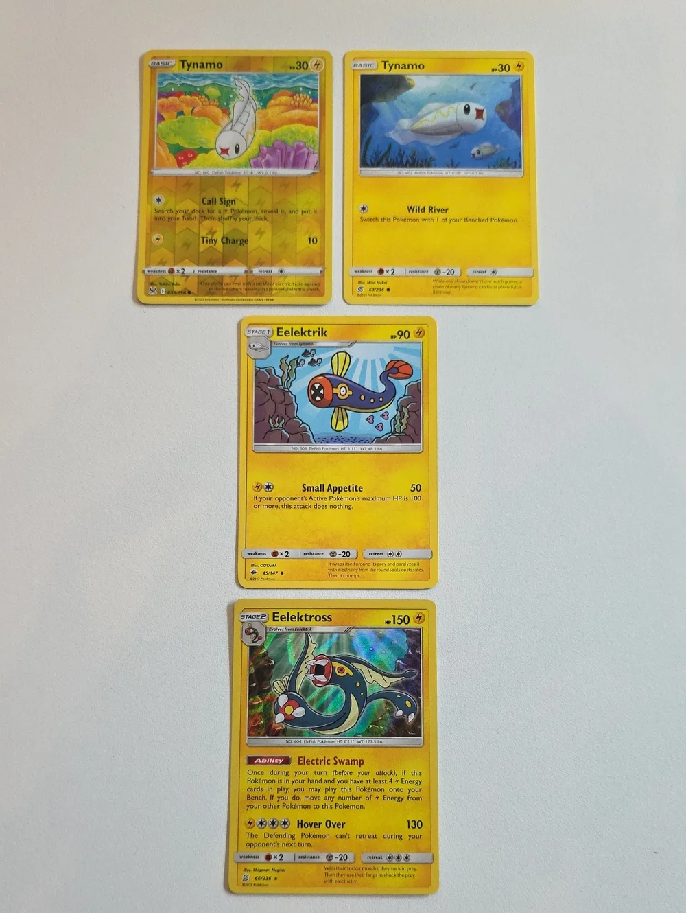 Pokemon Tynamo, Eelektrik, And Eelektross Cards